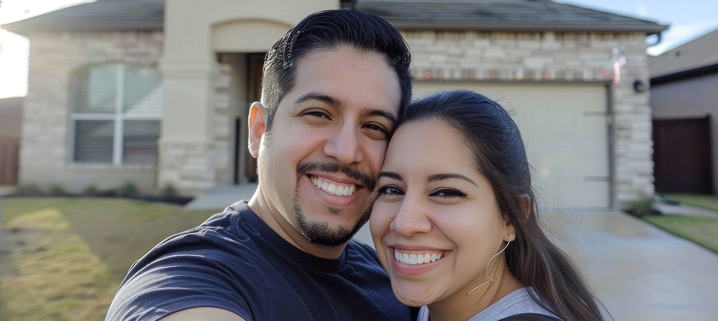 Happy Couple in front of a home